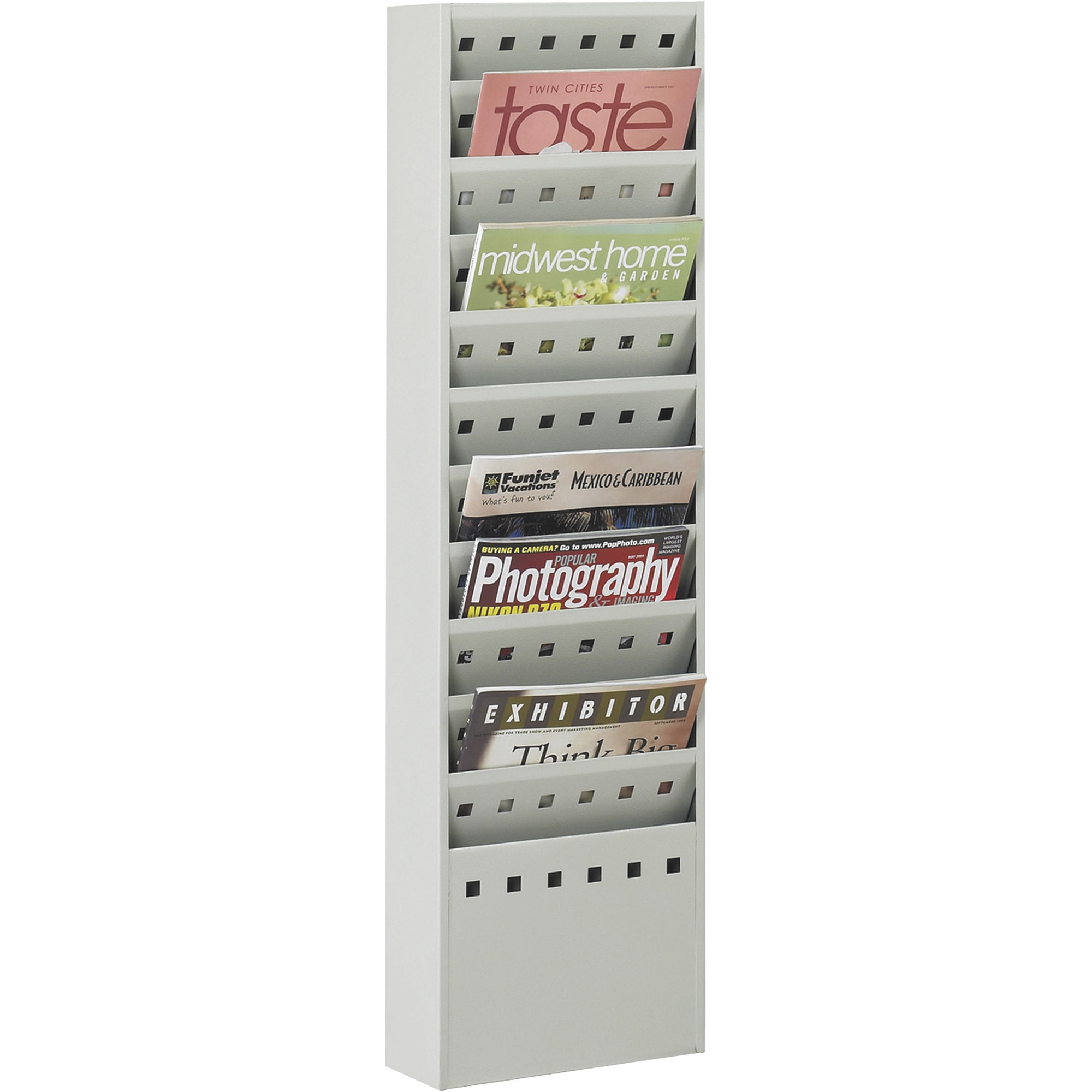 Safco 11-Pocket Magazine Rack, Gray, 10in.W x 4in.D x 36 1/4in.H